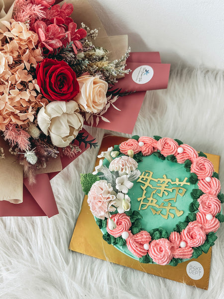 Preserved Flowers Bouquet with Durian Icecream Cake (MD)