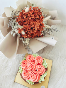 Valentine Mini Chocolate Ice Cream Cake + Preserved Roses Bundle