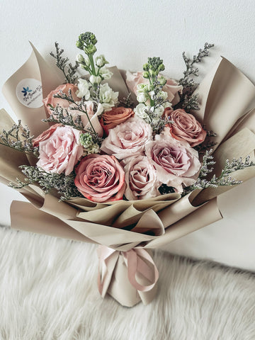 Madly in Love (Cappuccino & Quicksand)- 12 stalks Roses Bouquet